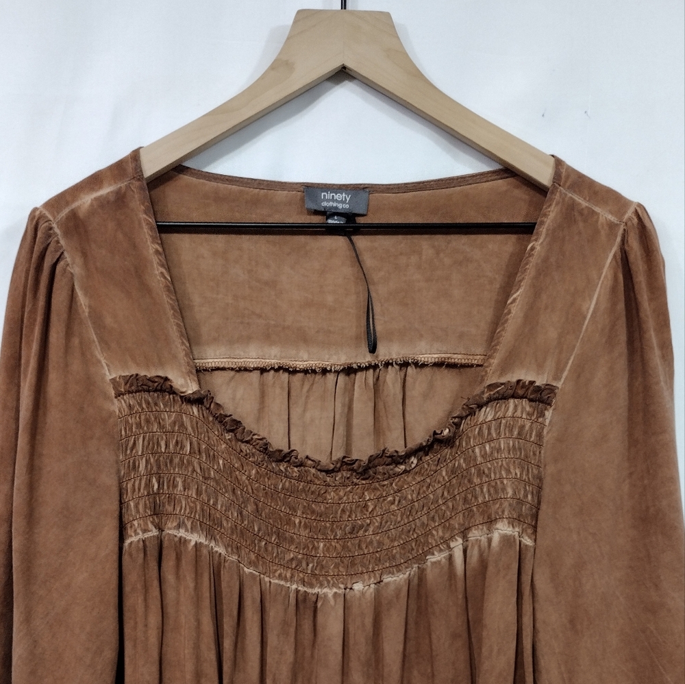NWOT Ninety Clothing Co Rusty Brown Boho Shirt Women's L Grunge Witchy Casual - Picture 2 of 8